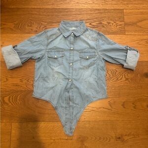 Light Wash Denim Front Tie Western Shirt